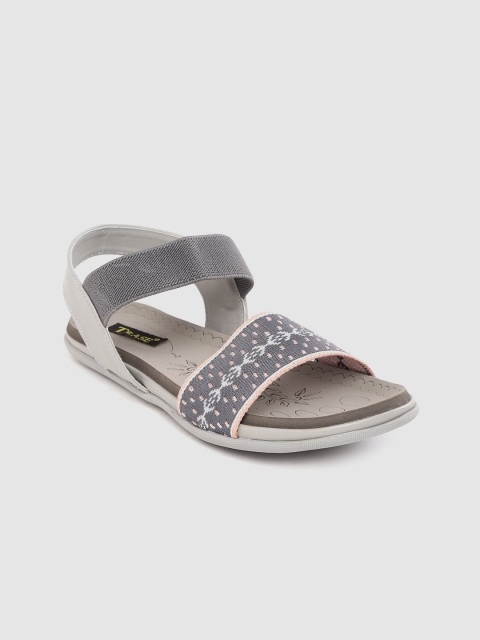 

TRASE Women Grey & Pink Woven Design Open Toe Flats