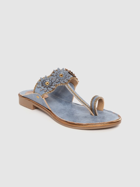 

TRASE Women Blue Laser Cut Floral Embellished One Toe Flats