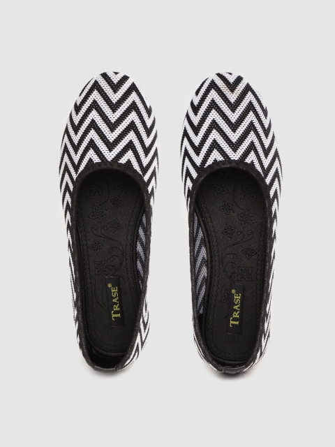 

TRASE Women Black & White Chevron Woven Design Ballerinas