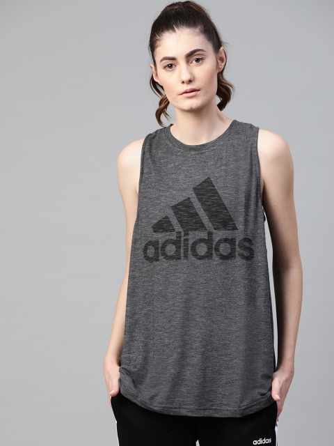 

ADIDAS Women Charcoal Grey Brand Logo Printed W WINNERS Tank Top