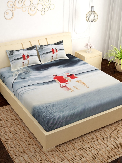 

PAVO Grey & Red Graphic 300 TC Cotton 1 King Bedsheet with 2 Pillow Covers