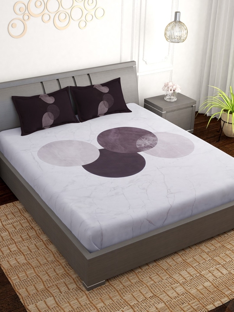 

PAVO White & Purple Geometric 300 TC Cotton 1 King Bedsheet with 2 Pillow Covers