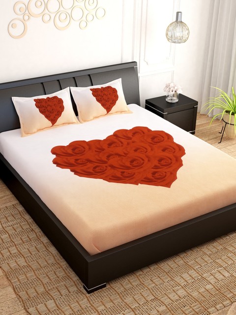

PAVO Orange & Beige Floral 300 TC Cotton 1 King Bedsheet with 2 Pillow Covers