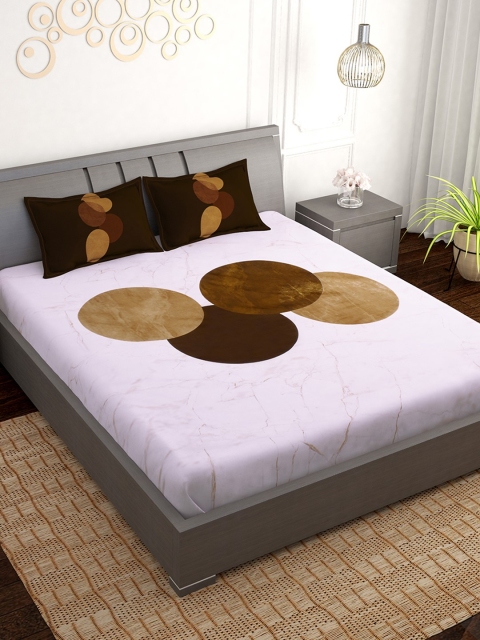 

PAVO White & Brown Geometric 300 TC Cotton 1 King Bedsheet with 2 Pillow Covers