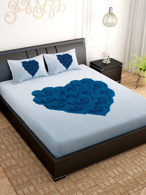 

PAVO Blue & Grey Floral 300 TC Cotton 1 King Bedsheet with 2 Pillow Covers