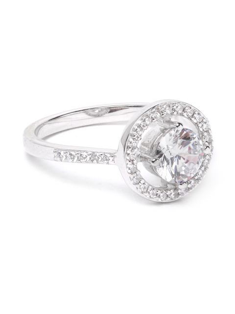 

Silgo Women 925 Sterling Silver Rhodium-Plated CZ Studded Circular Finger Ring