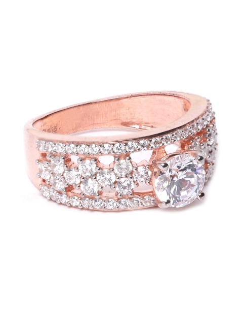 

Silgo Women 925 Sterling Silver Rose Gold-Plated CZ Studded Finger Ring with Cut-Outs