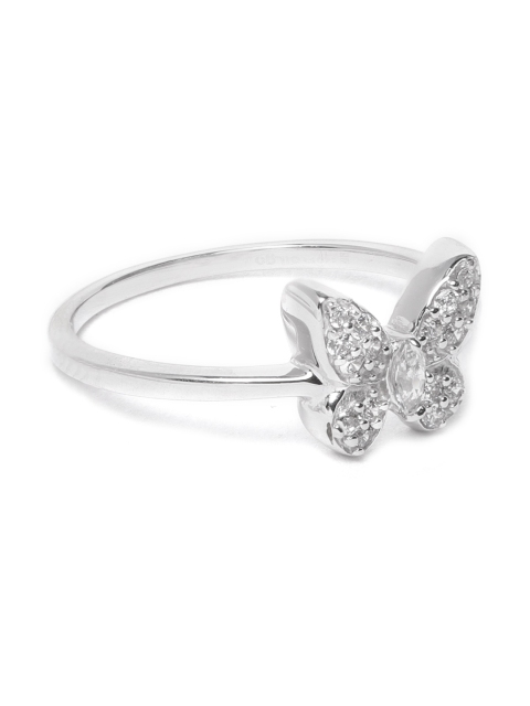

Silgo Women 925 Sterling Silver Rhodium-Plated CZ Studded Butterfly-Shaped Finger Ring