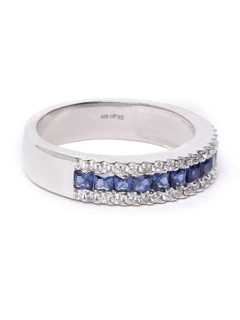

Silgo Women Blue 925 Sterling Silver Rhodium-Plated CZ Studded Finger Ring