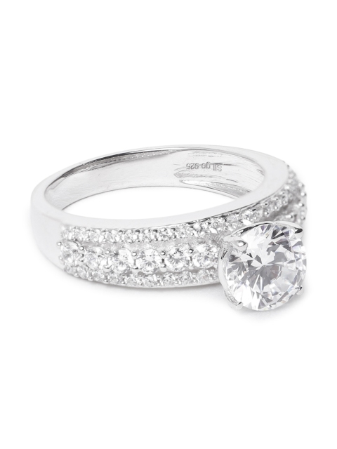 

Silgo Women 925 Sterling Silver Rhodium-Plated CZ Studded Finger Ring