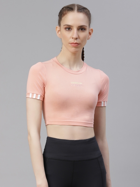 

ADIDAS Originals Women Peach-Colored Brand Logo Slim Fit S R.Y.V. Cropped T-Shirt