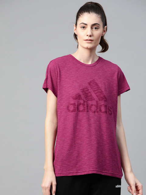 

ADIDAS Women Magenta Pink Printed W WINNERS Round Neck T-shirt