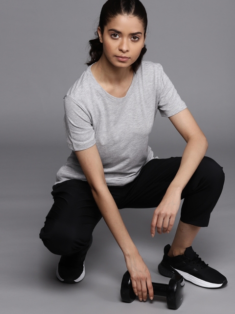 

ADIDAS Women Grey Melange Prime Slim Fit Training or Gym T-shirt