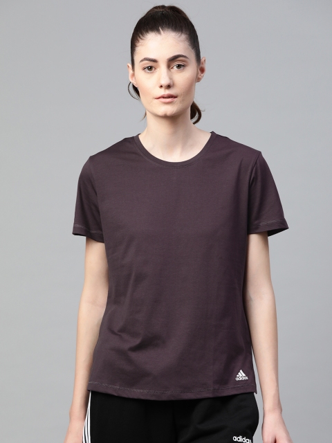 

ADIDAS Women Purple Solid Round Neck Training Or Gym T-shirt