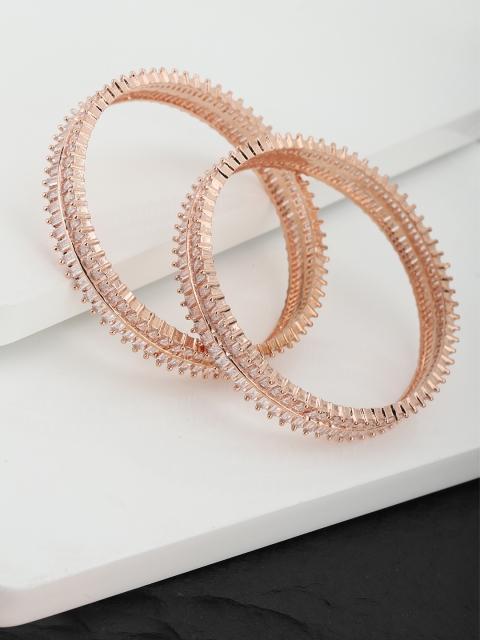 

Carlton London Set of 2 Rose Gold-Plated AD-Studded Handcrafted Bangles