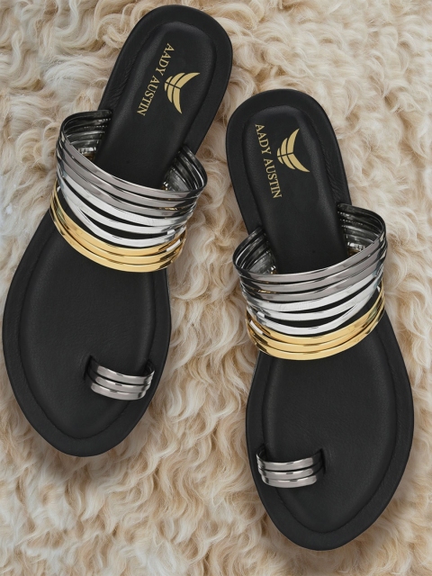 

AADY AUSTIN Women Silver-Toned Colourblocked One Toe Flats
