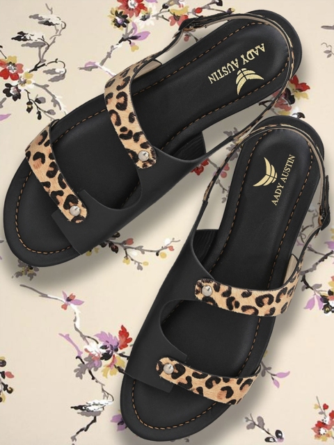 

AADY AUSTIN Women Black Printed Leather Open Toe Flats