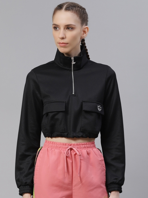 

ADIDAS Originals Women Black Solid Quarter-Zip Sweatshirt