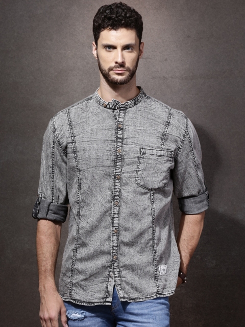 

RDSTR Men Charcoal Grey Regular Fit Faded Casual Shirt