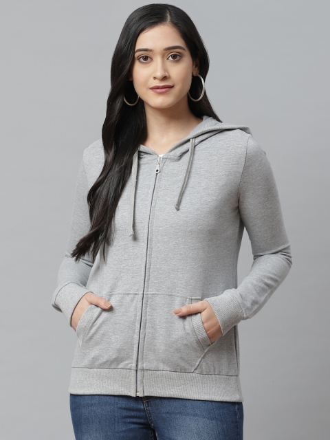 

VividArtsy Women Grey Melange Solid Hooded Sweatshirt
