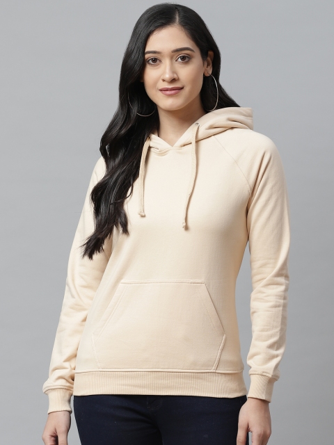 

VividArtsy Women Cream-Coloured Solid Hooded Sweatshirt