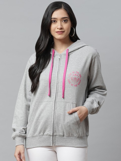 

VividArtsy Women Grey Melange Oversized Solid Hooded Sweatshirt