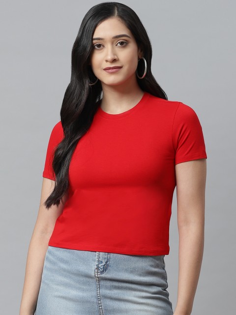 

VividArtsy Women Red Solid T-shirt