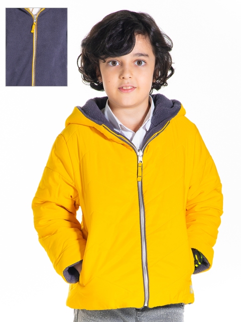 

Cherry Crumble Unisex Kids Grey & Yellow Solid Reversible Padded Jacket