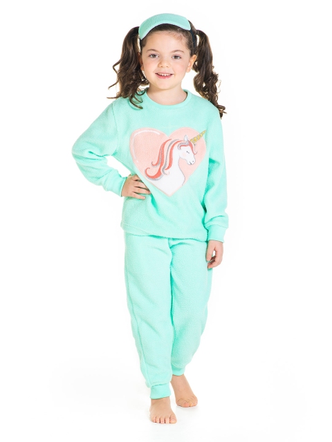 

Cherry Crumble Girls Green Solid Night suit with Eye Mask WSK-NSUIT-5813S