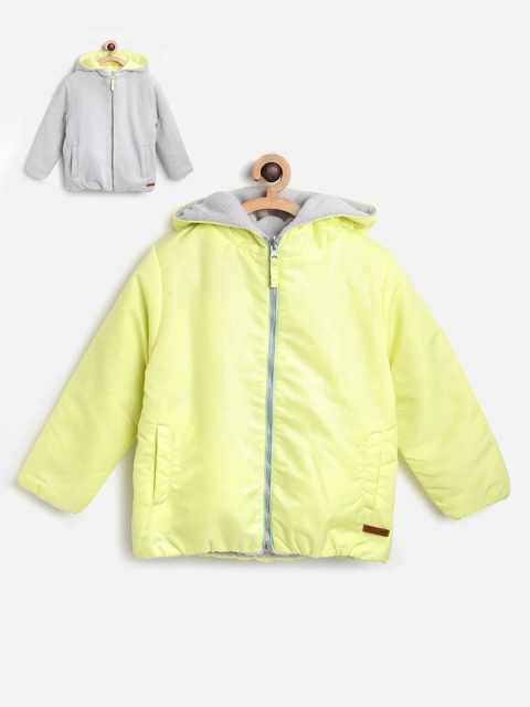 

Cherry Crumble Unisex Kids Yellow & Grey Solid Reversible Bomber