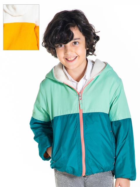 

Cherry Crumble Unisex Kids Green & Mustard Colourblocked Reversible Bomber