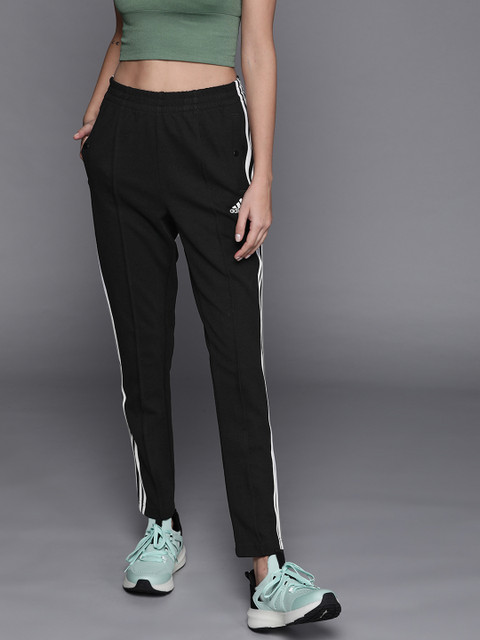 

ADIDAS Women Black Solid Slim Fit Sustainable Snap Pants with Side Stripes