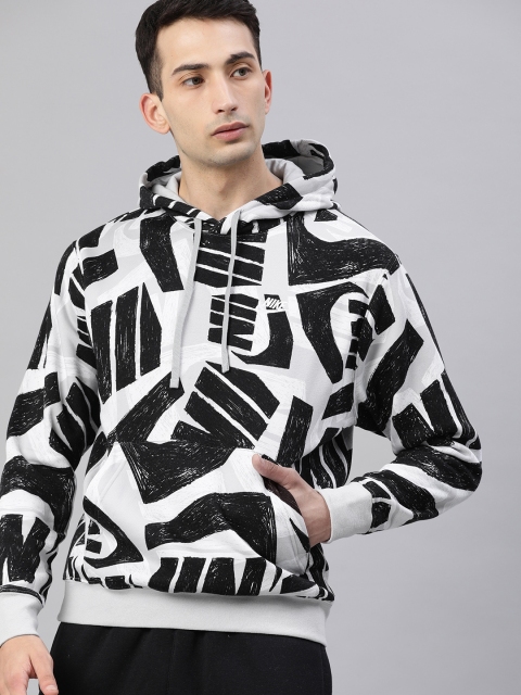 

Nike Men Black & White Printed NSW CLUB PO BB AOP HOODIE Sweatshirt