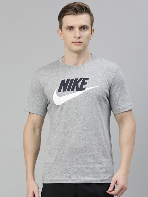 

Nike Men Grey Brand Logo Printed ICON FUTURA Round Neck Pure Cotton T-shirt