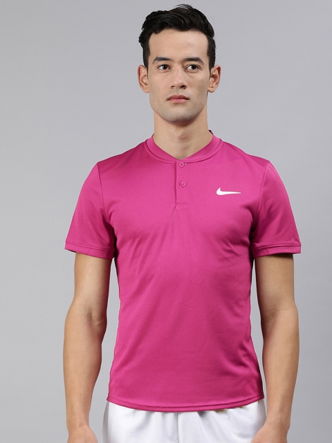 

Nike Men Pink Solid Mandarin Collar NKCT DRY POLO BLADE T-shirt