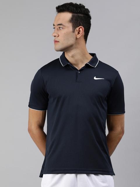 

Nike Men Navy Blue Standard Fit Solid Dri-FIT Polo Collar Tennis T-shirt