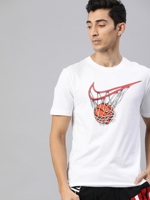 

Nike Men White DRI-FIT SWISH SWOOSH Round Neck T-shirt