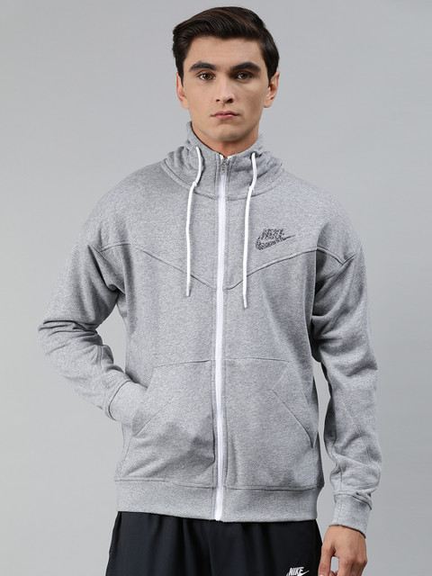 

Nike Men Grey Melange Solid AS M NSW HOODIE FZ FT REVIVAL Hooded Sweatshirt