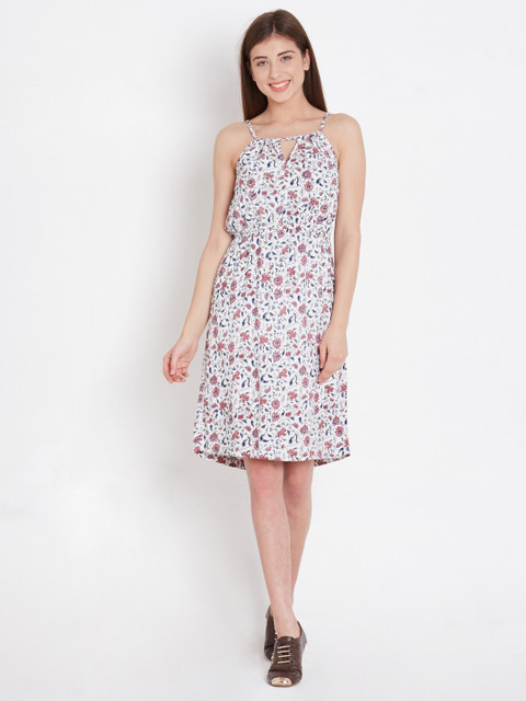 

American Swan White Floral Print Tailored Dress