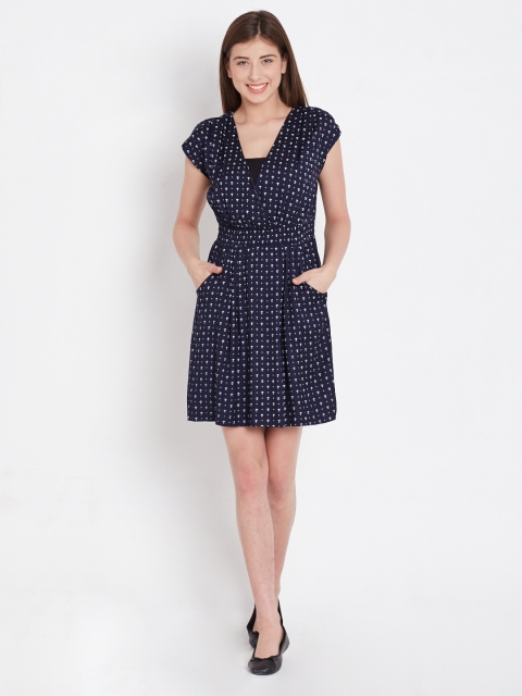 

American Swan Navy Anchor Print Tailored Dress, Navy blue
