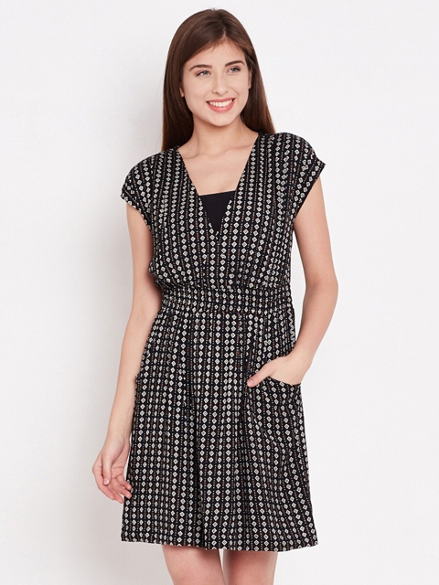 

American Swan Black Printed Fit & Flare Dress