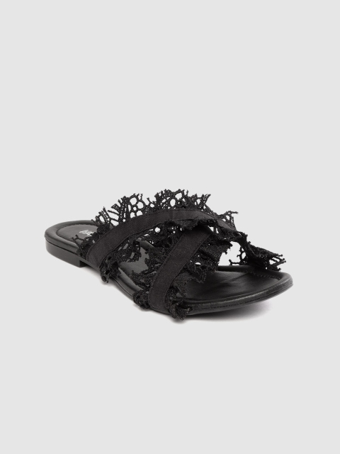 

Lavie Women Black Woven Design Crochet Open Toe Flats
