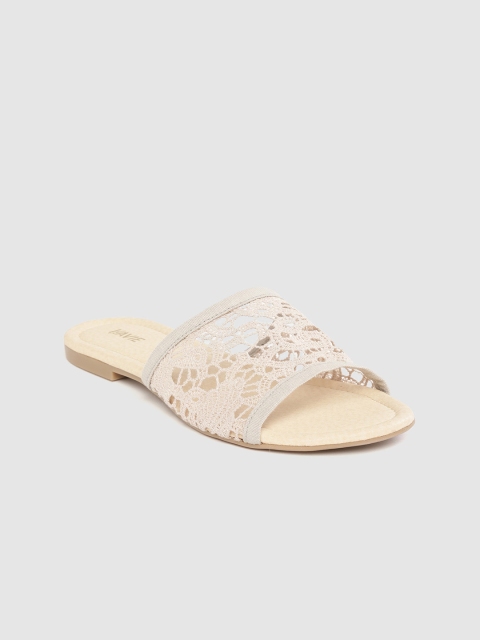 

Lavie Women Off-White Woven Design Crochet Open Toe Flats