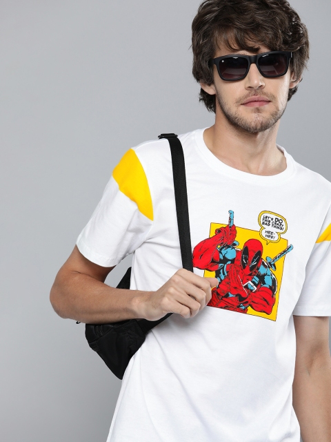 

Kook N Keech Marvel Men White Red Deadpool Printed Pure Cotton T-shirt