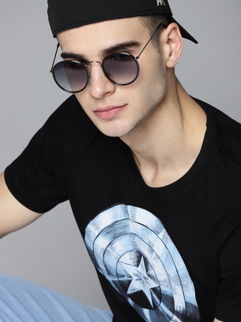

Kook N Keech Marvel Men Black Blue Captain America Printed Pure Cotton T-shirt