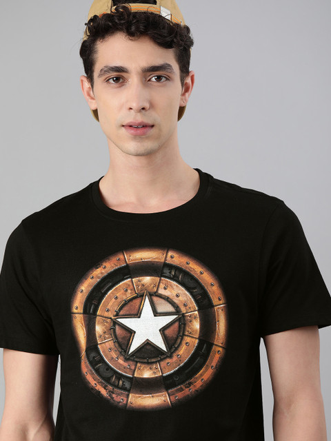 

Kook N Keech Marvel Men Black Captain America Printed Pure Cotton T-shirt