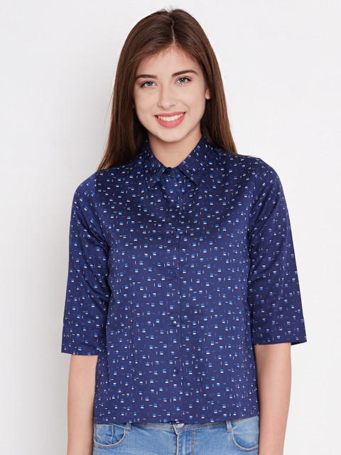 

American Swan Navy Printed Shirt, Navy blue