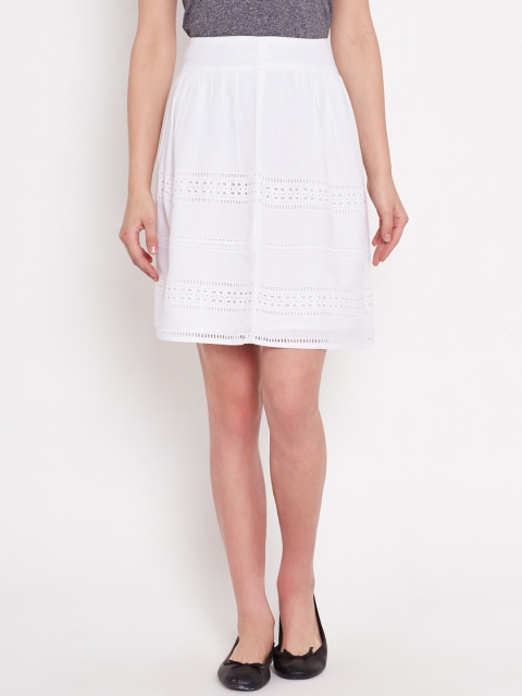 

American Swan White Schiffli Embroidered A-Line Skirt