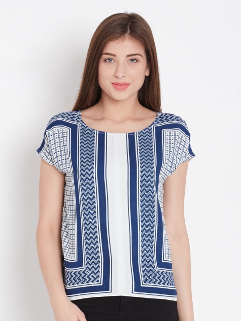 

American Swan Navy & Off-White Printed Top, Navy blue