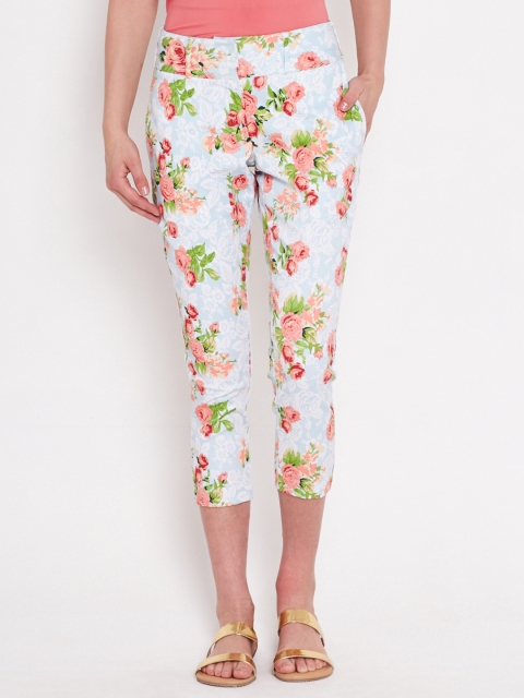 

American Swan Blue Floral Print Cropped Trousers